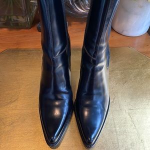 Miu Miu Block Heel Booties in Black Patent Leather